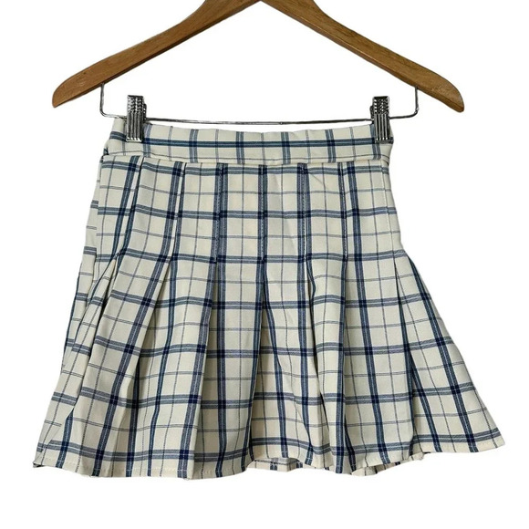 PRINCESS POLLY Blue White Plaid Pleated School Girl Lona Mini Skirt - XS/S - Picture 4 of 9